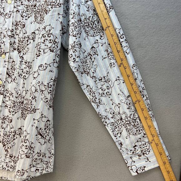 BLUE Pronto Uomo Dress Shirt Men's Size Large Blue and Brown Striped Paisley - Picture 5 of 11